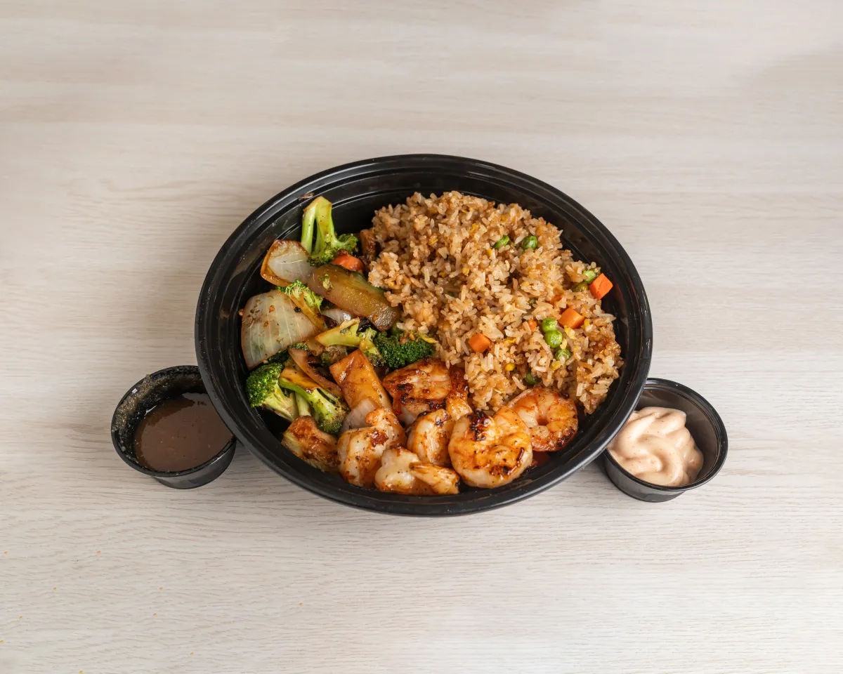 Shrimp Hibachi — jumbo shrimp with vegetables and rice