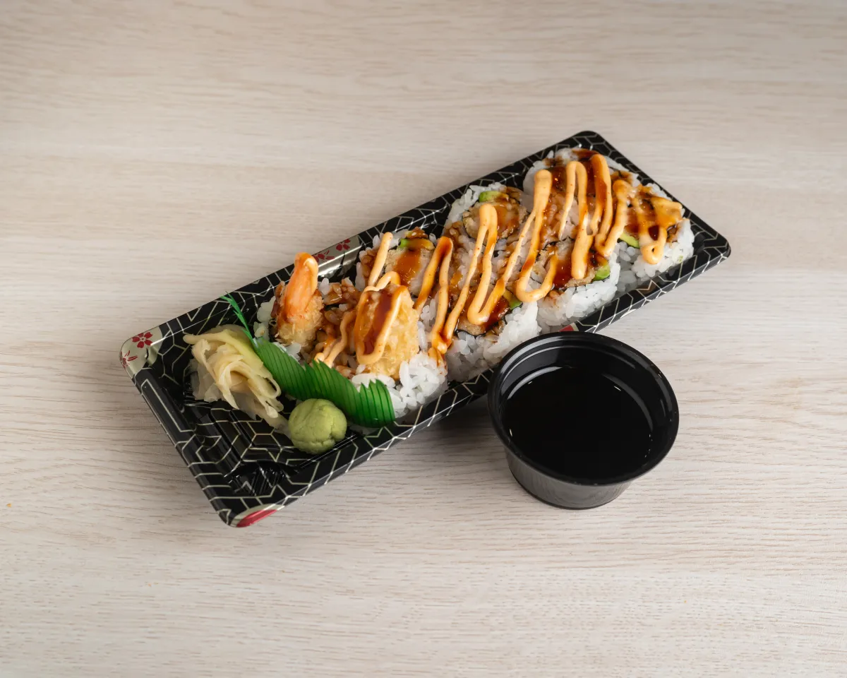 Shrimp Tempura Roll with shrimp tails standing up